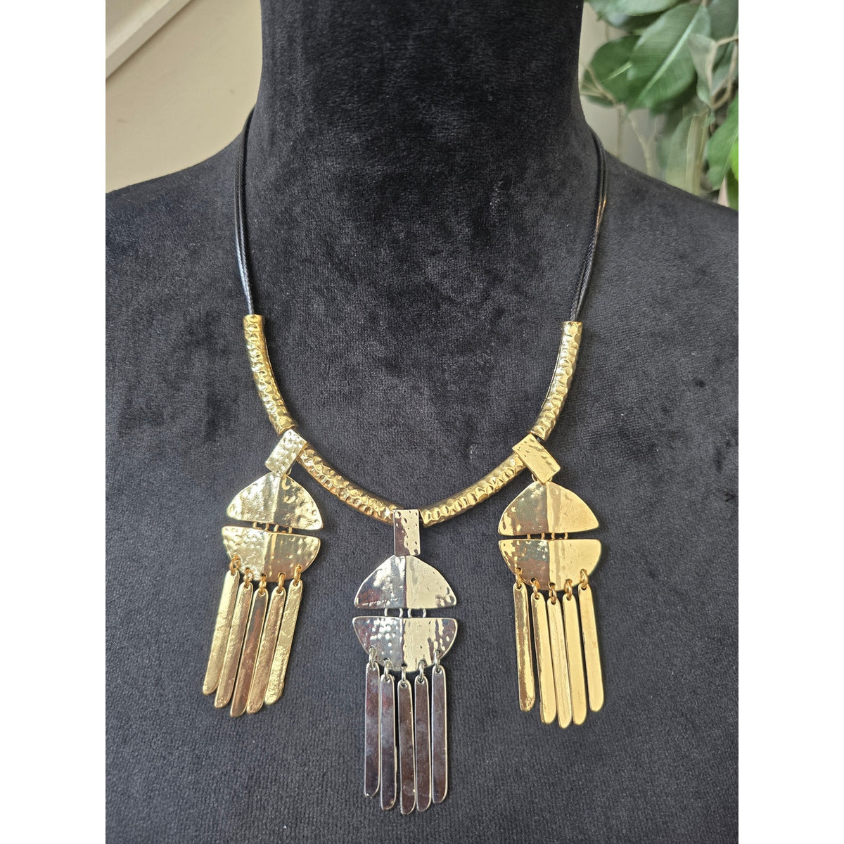 Gold Silver Metal Tassel Statement Necklace