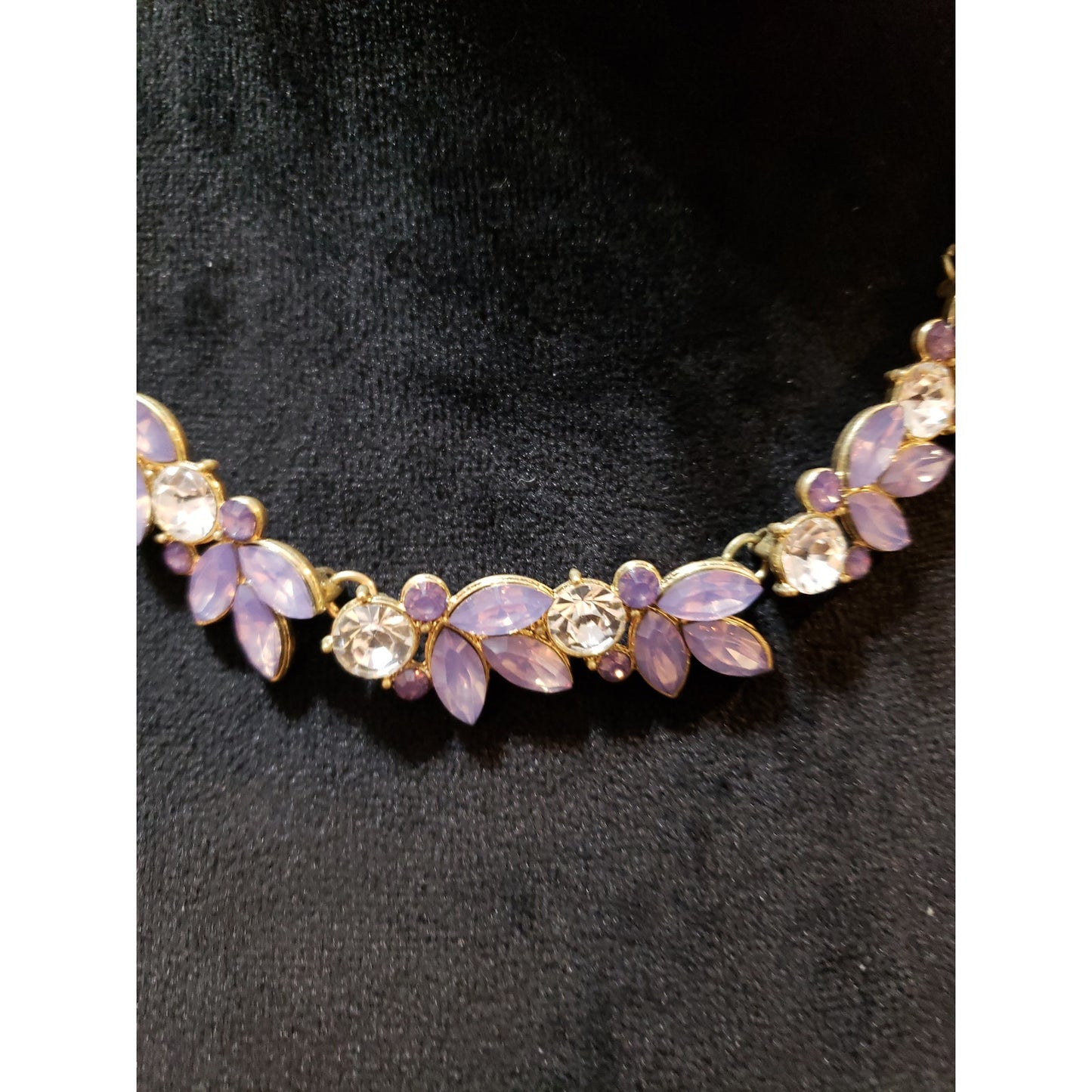 Womens Purple & Clear Rhinestone Glam Necklace with Elegant Earrings