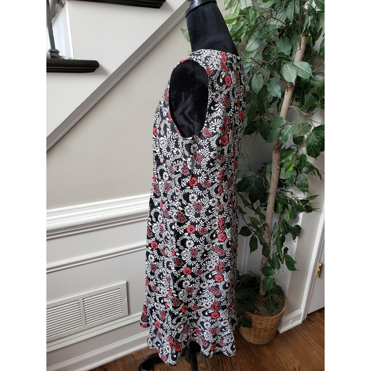 Kim Rogers Knee Length Dress Women's 12 Multi Floral Linen Lined V Neck Back Zip