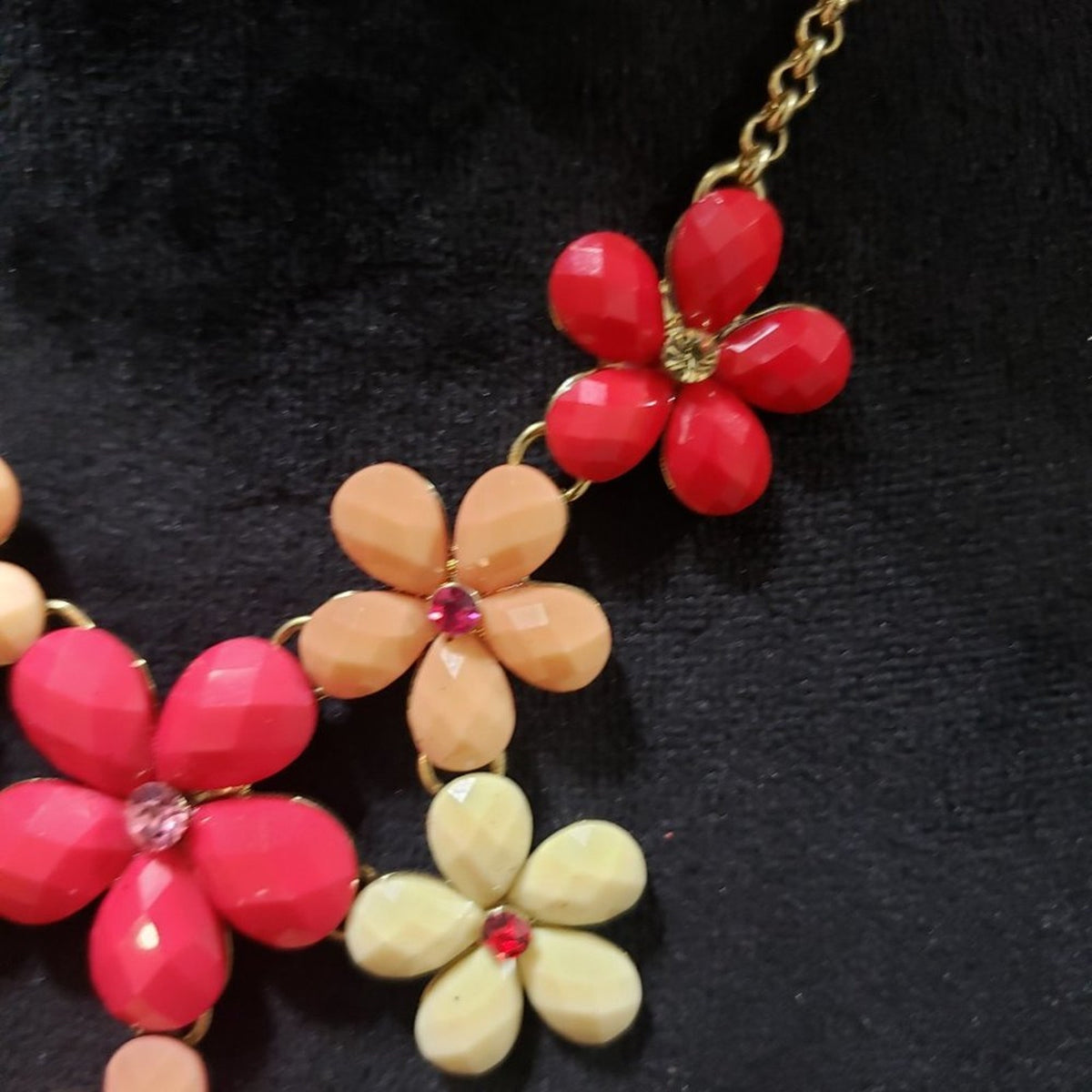 Womens Fashion Beaded Mixed Diamante Flower Choker Necklace w/ Lobster Clasp