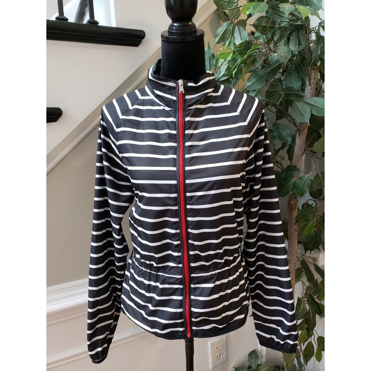 Lauren Ralph Lauren Womens Black Striped Windbreaker Active Anorak Jacket Small
