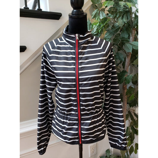 Lauren Ralph Lauren Womens Black Striped Windbreaker Active Anorak Jacket Small