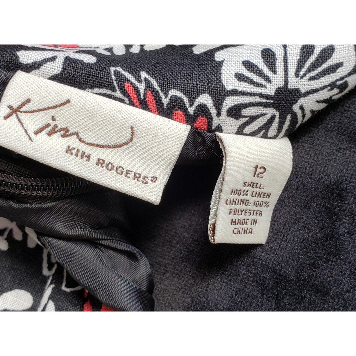 Kim Rogers Knee Length Dress Women's 12 Multi Floral Linen Lined V Neck Back Zip