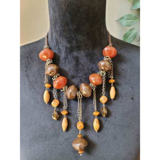 Women's Boho Beaded Statement Necklace With Chains And Lobster Clasp Lock