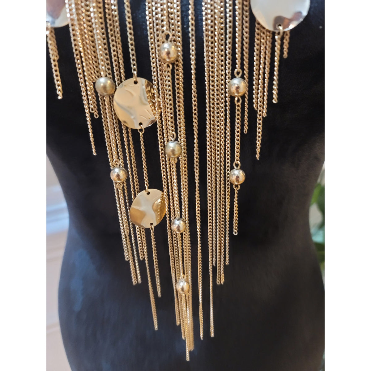 Women’s Gold Tone Fringe Layered Fashion Chain Necklace With Lobster's Clasp