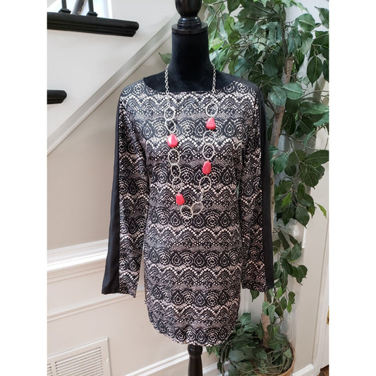 Mossimo Womens Black Polyester Long Sleeve Round Neck Knee Length Dress Size L