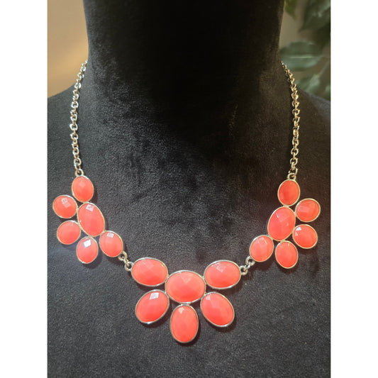 Women's Red Beaded Necklace Flowers Pendant And Lobster Clasp