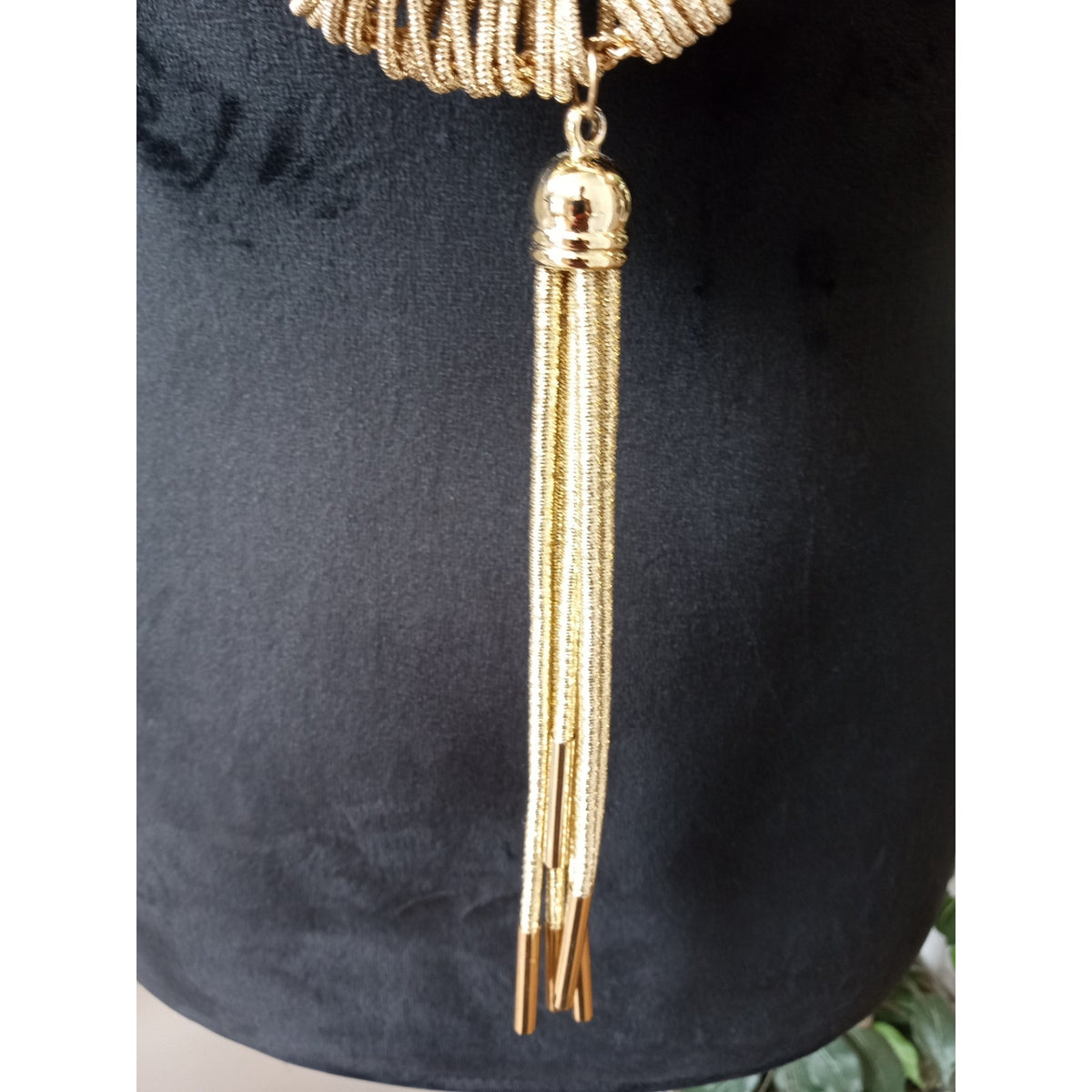 Long Gold Tone Necklace Textured Disc Pendant Chain Tassel Boho Statement