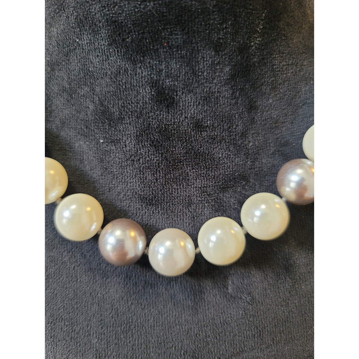 Women's Elegant White And Gray Faux Pearl Necklace With Adjustable Hook Clasp