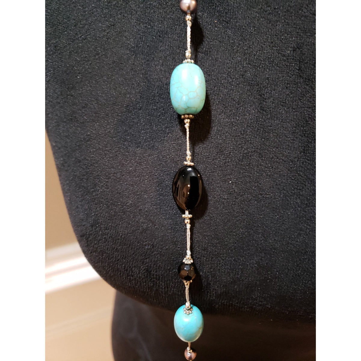 Women Fashion Turquoise Black Acrylic Beaded Station Necklace Jewelry w/ Lobster