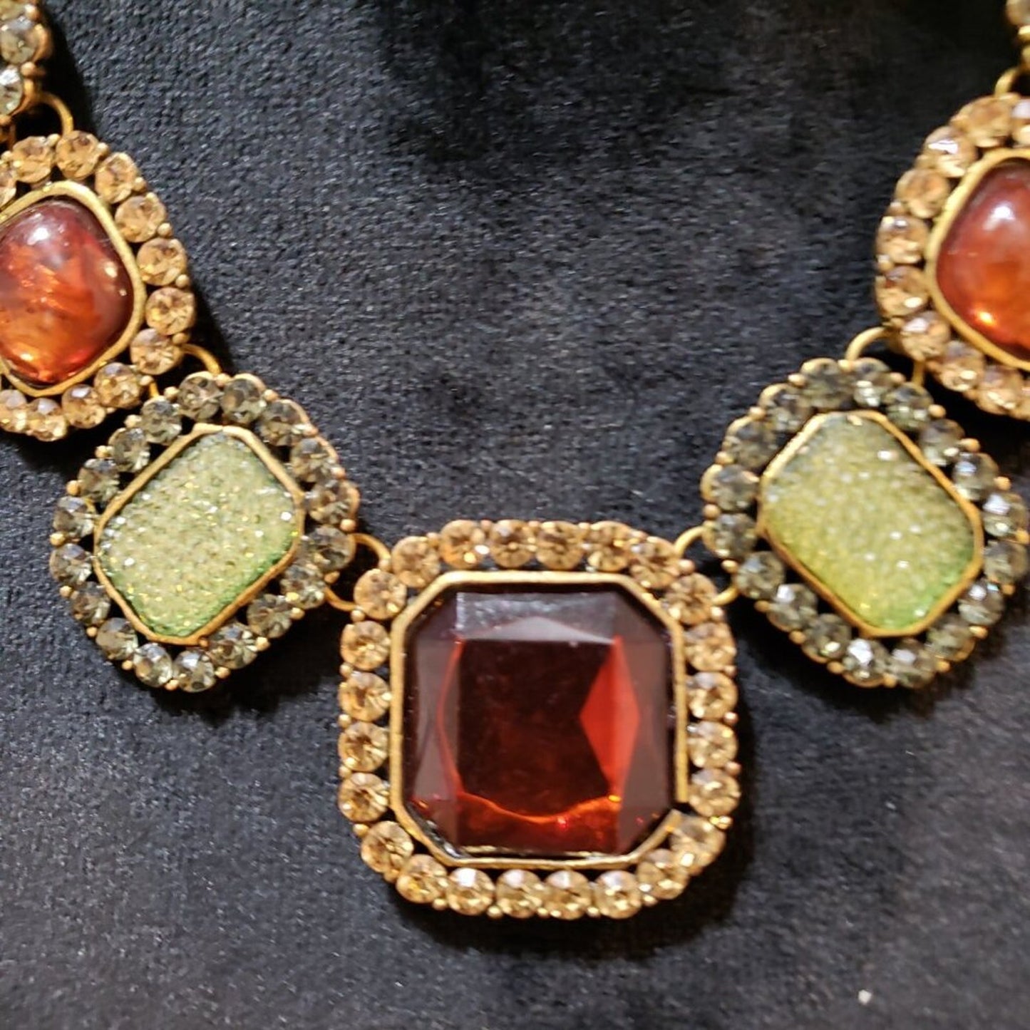 Womens Amber & Yellow Crystal Stone Gold Tone Chain Necklace with Lobster Clasp