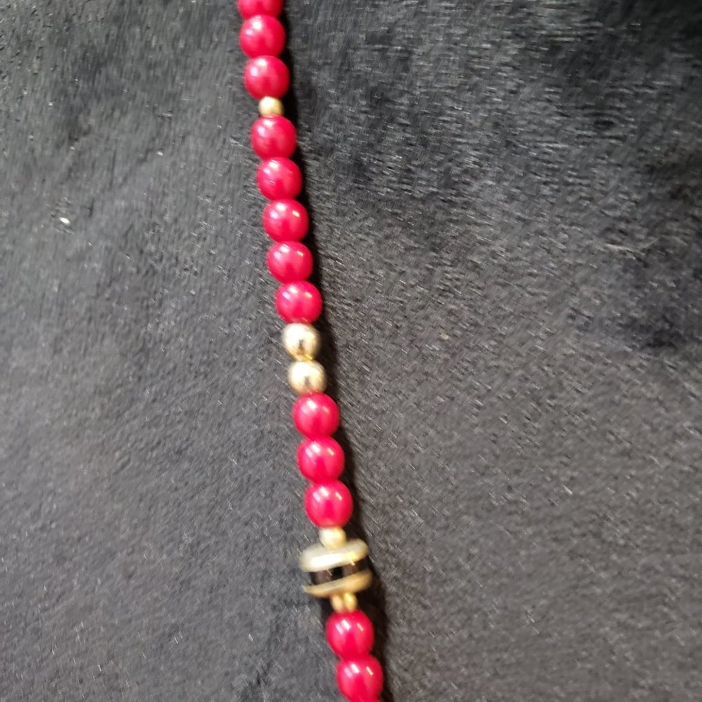 Womens Fashion Gold Tone Red Beaded Statement Collar Necklace with Barrel Clasp
