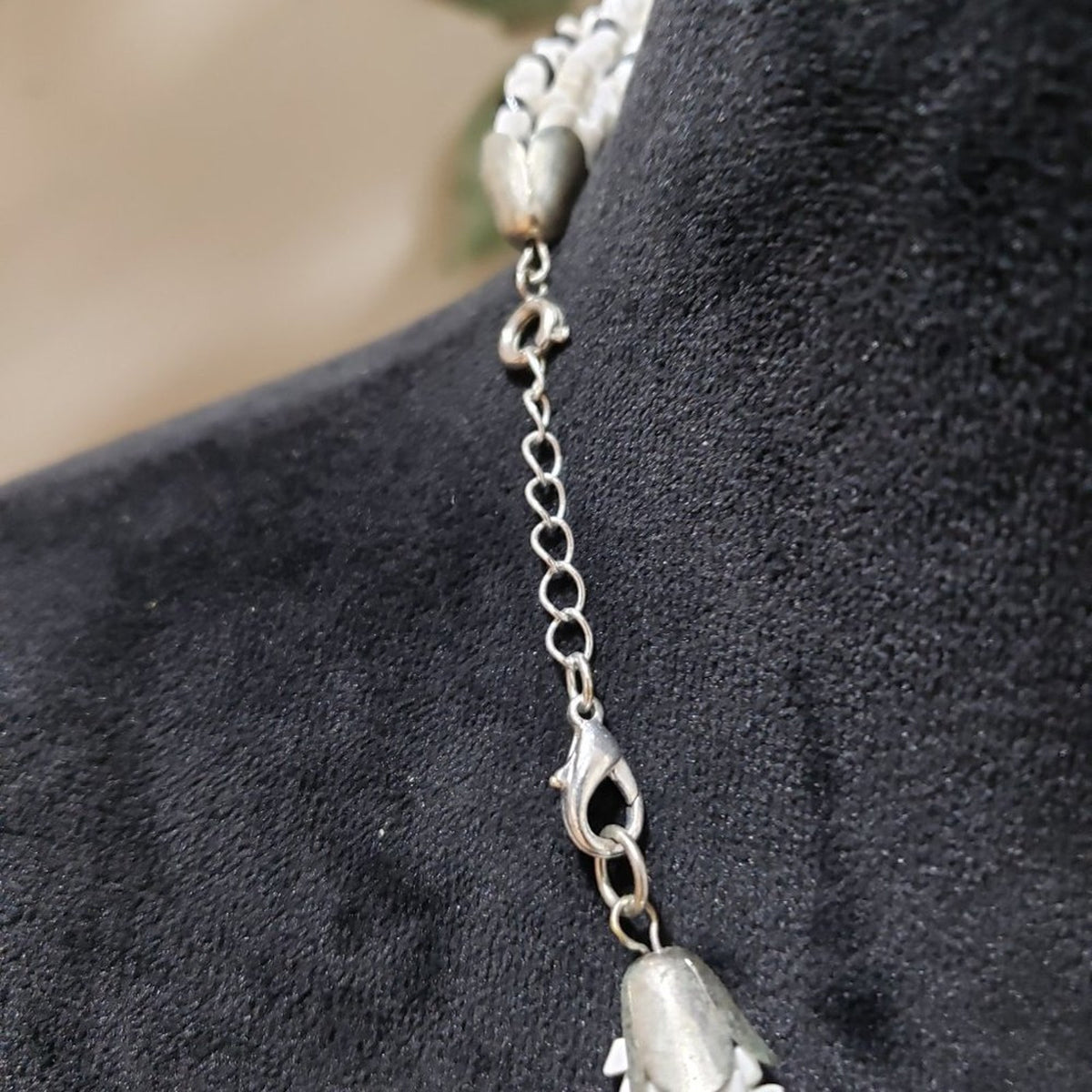 Womens Fashion Multistrand Black White Beaded Collar Necklace with Lobster Clasp