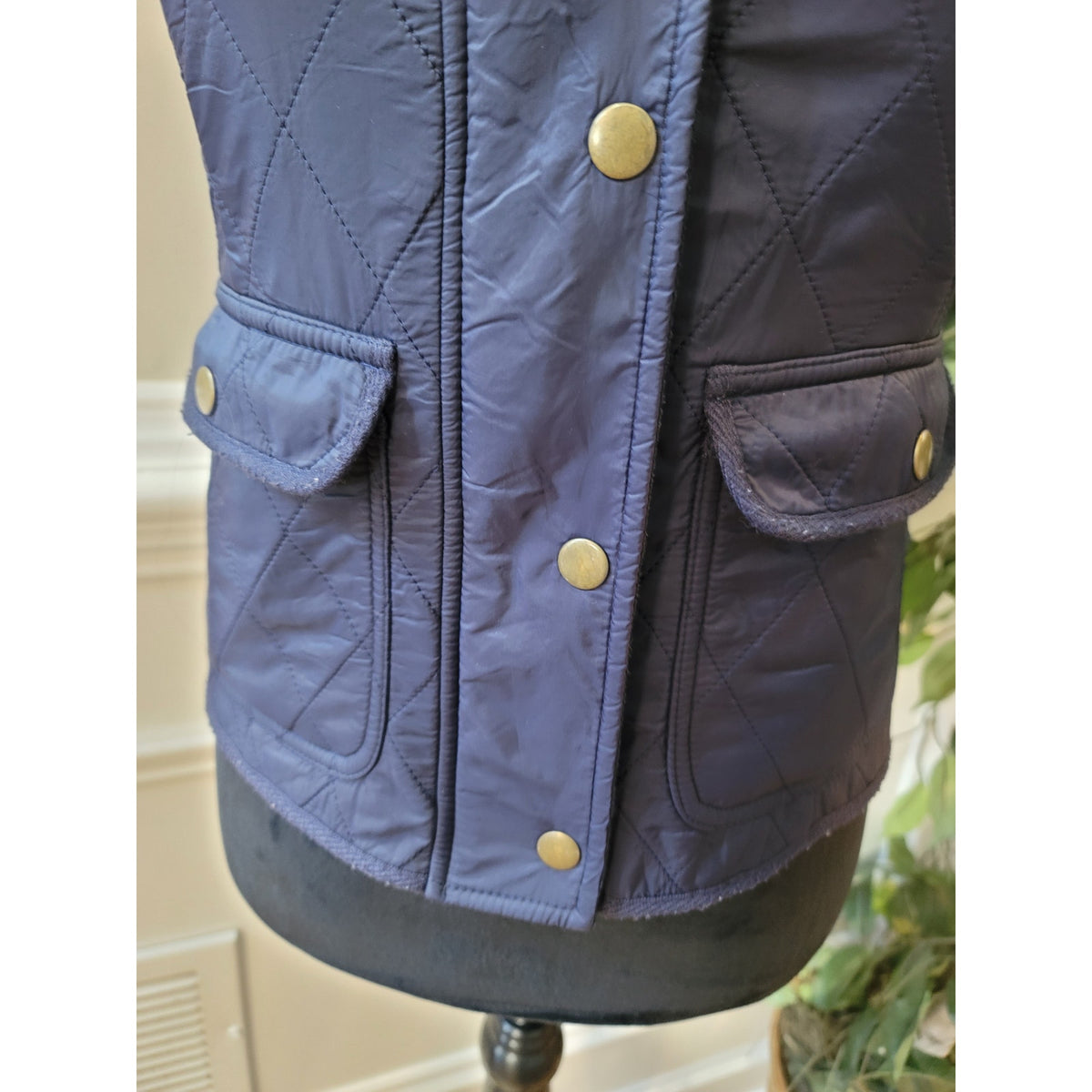 Talbots Gilet Vest Women's SZ XS Navy Blue Quilted Fleece Lined Utility Pockets
