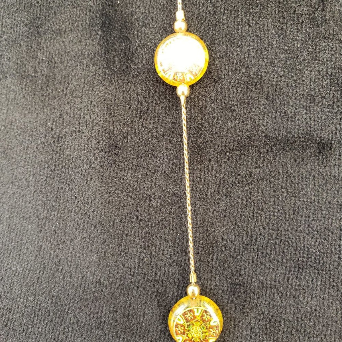 Womens Fashion Yellow Amber Beads Gold Tone Station Necklace Spring Ring Clasp