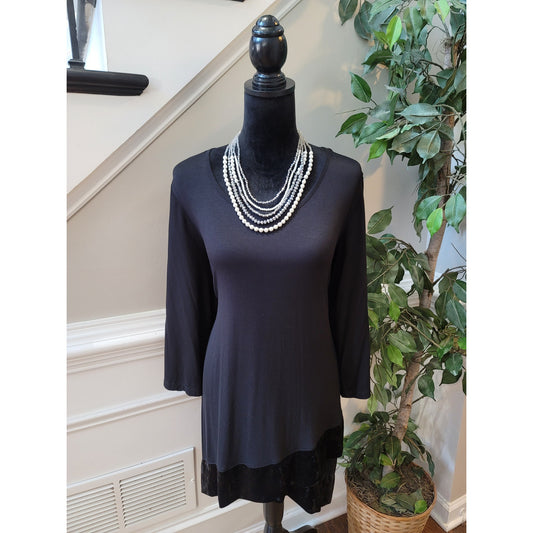 Cha Cha Vente Blouse XL Black Stretch Scoop Neck Tie Back Long Sleeve Pullover