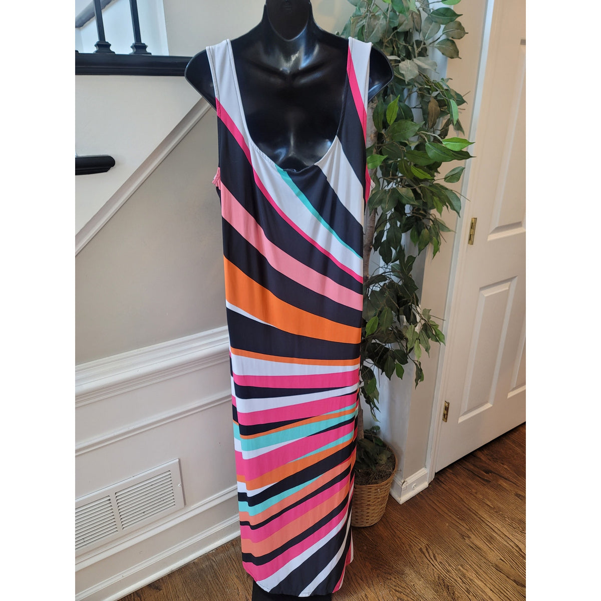Glamour Maxi Dress Women's 18 Multi Stretch Striped Sunset Strip Scoop Casual