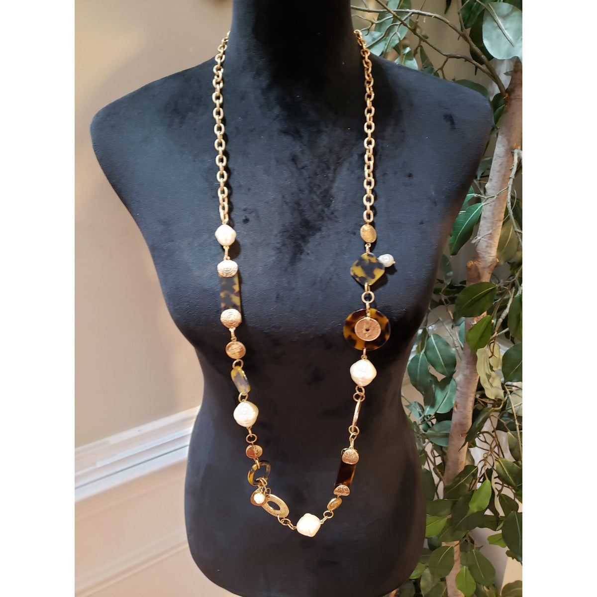Chico's Womens Abolan Shell Lampwork Acrylic Rounds Chanel-Set Beads Necklace
