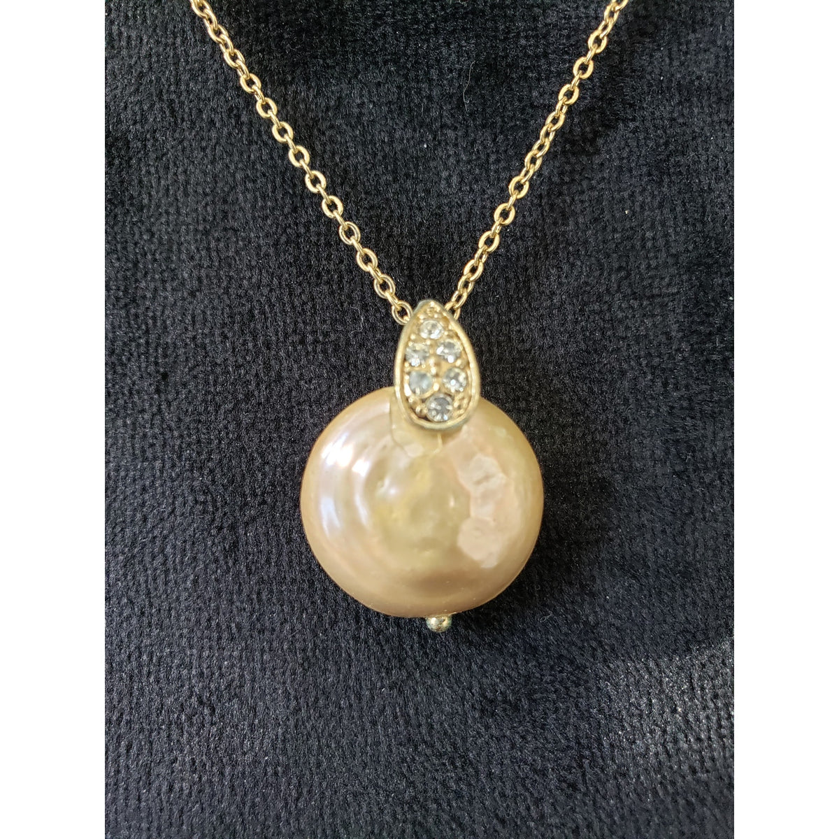 Monet Gold Large Pearl Rhinestone Women's Elegantly Paired Necklace & Earrings