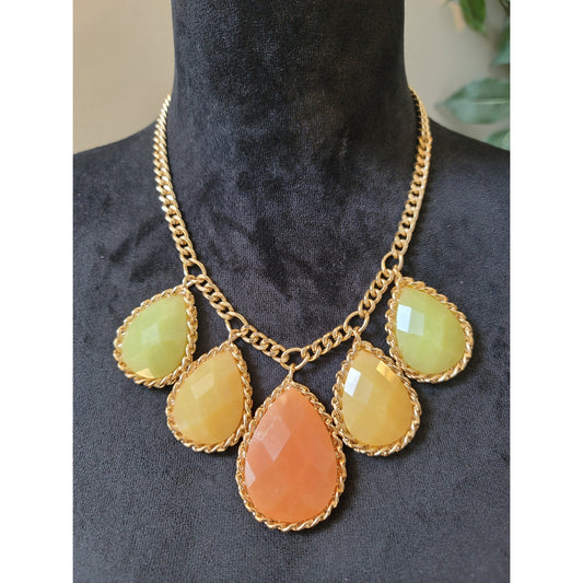 Women's Bold Teardrop Statement Necklace With Lobster Clasp Lock And Gold Chain