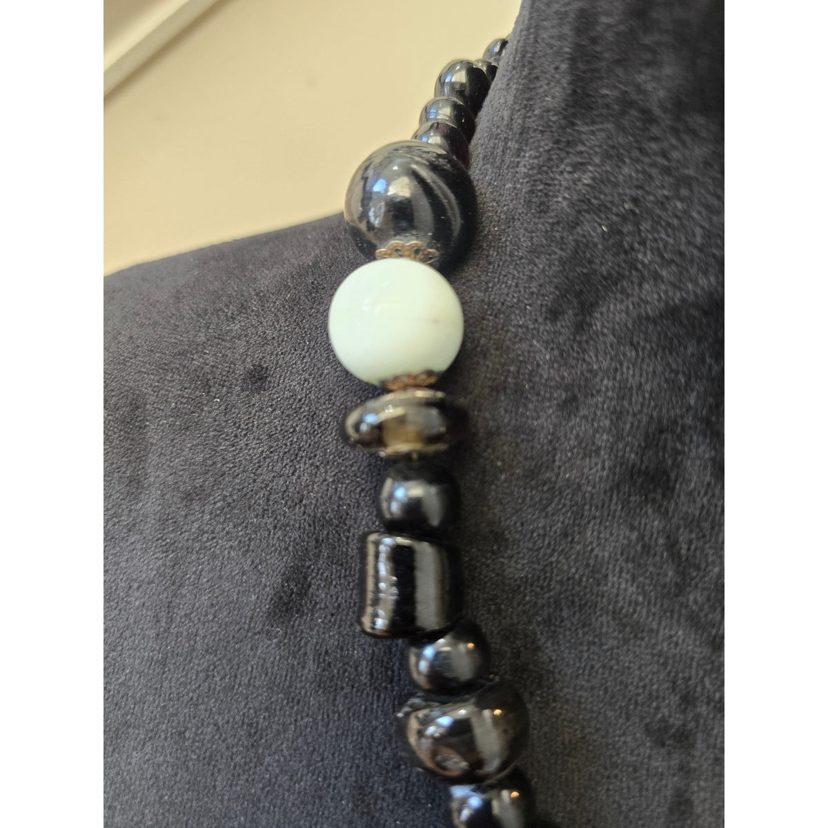 Chunky Black Gray Metallic Beaded Silver Tone Collar Necklace
