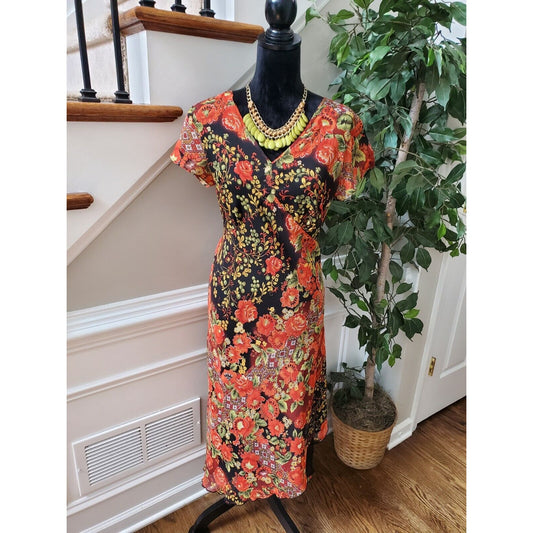 Elementz Women's Multicolor Polyester V-Neck Short Sleeve Long Maxi Dress Size L