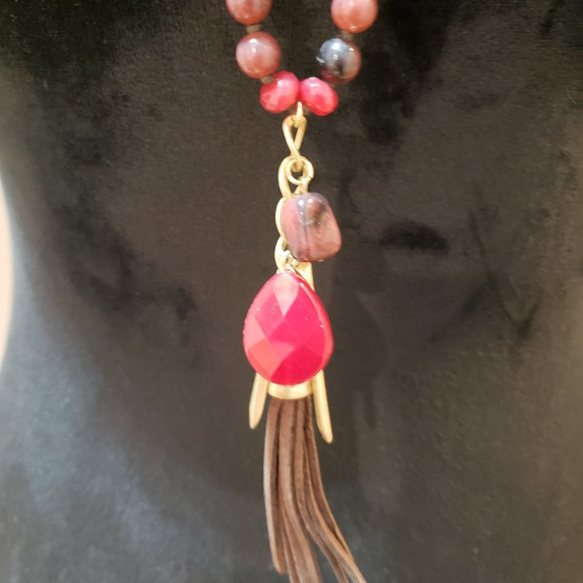 INC Women Fashion Red Natural Stone Round Beads Collar Necklace w/ Lobster Clasp