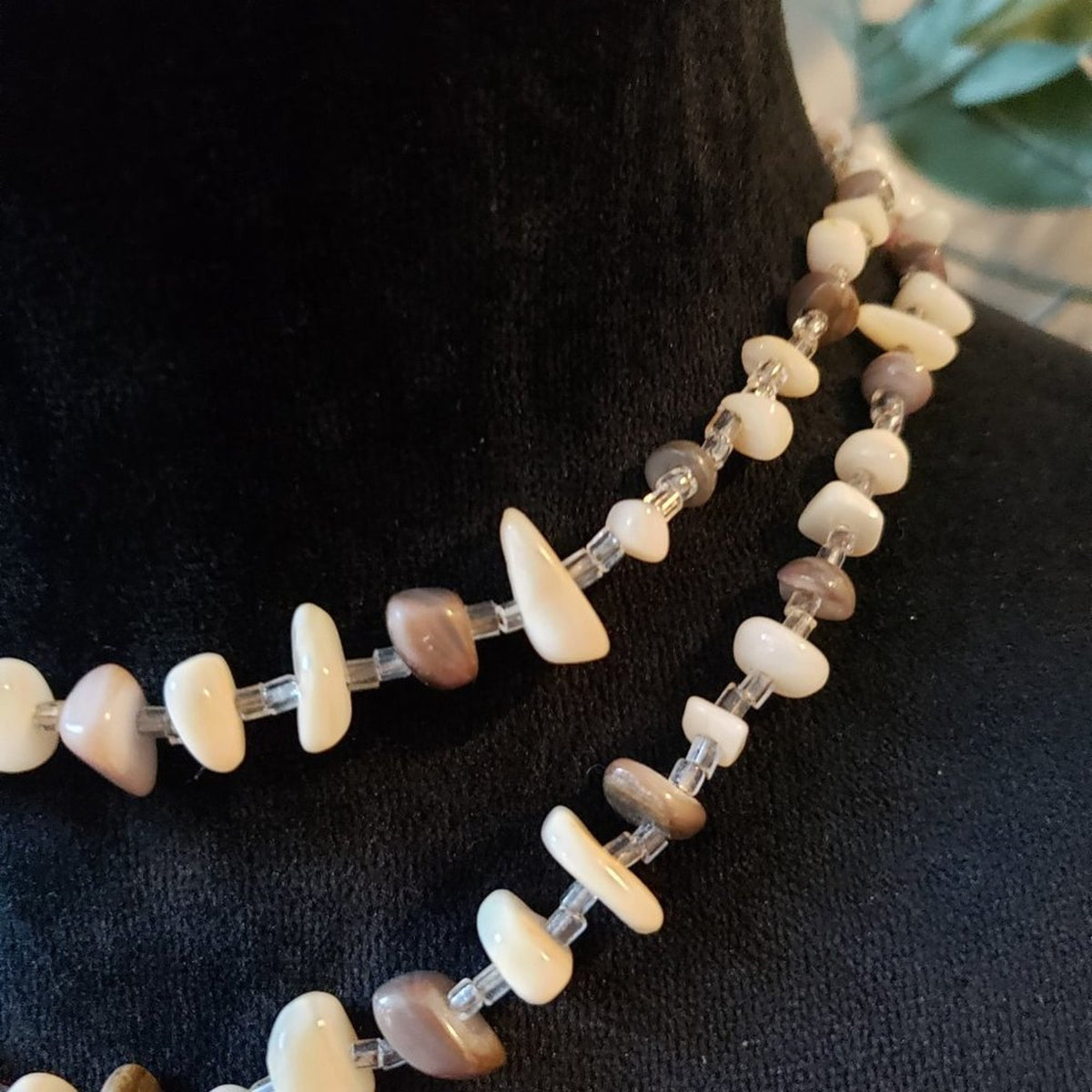 Womens Fashion Mother of Pearl Beads Double Strand Collar Necklace Jewelry