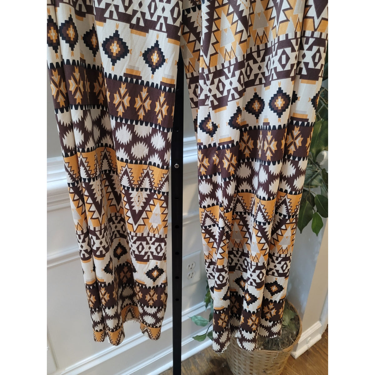 Los Angeles Apparel Palazzo Pants Women's SZ L Brown Aztec Tribal Print Wide Leg