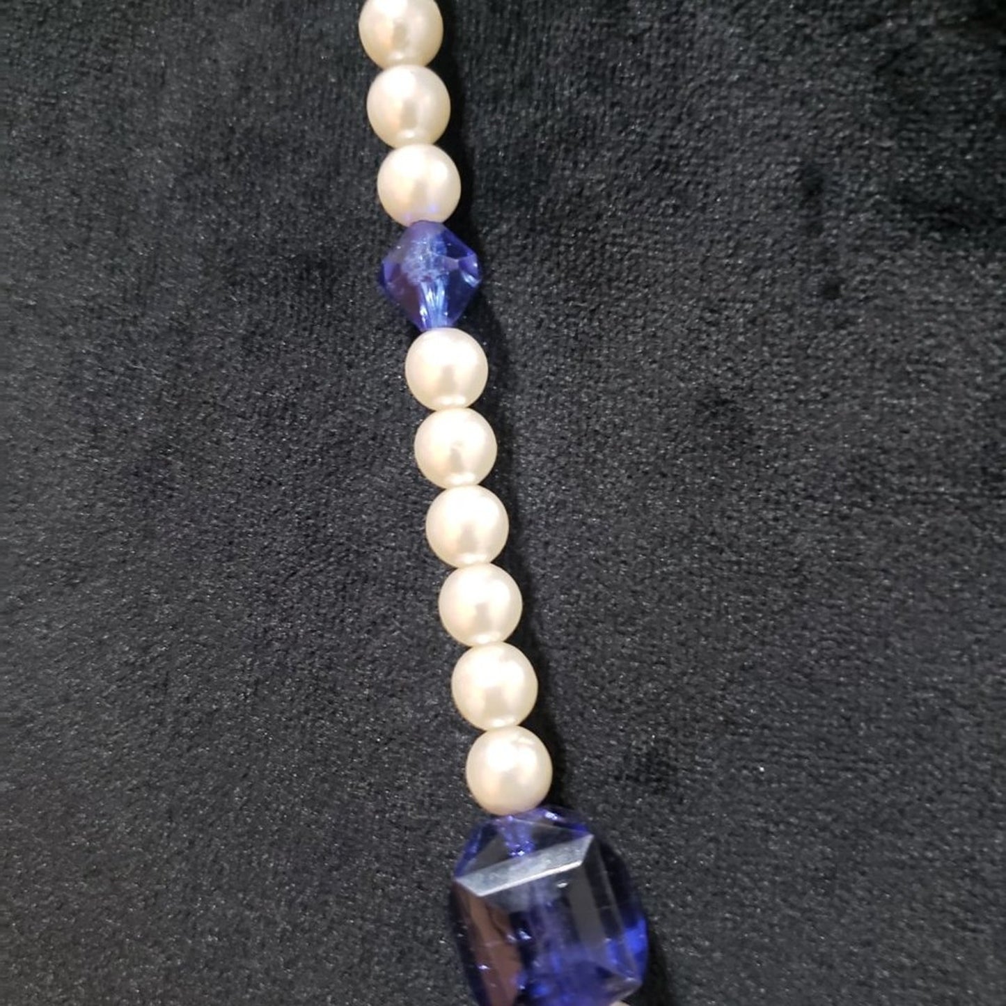 Womens Fashion Blue Color Rhinestone Natural Faux Pearl Beaded Collar Necklace