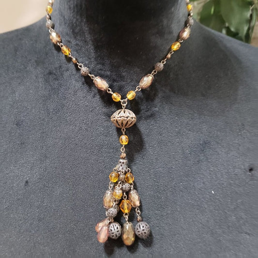 Womens Ethnic Boho Style Beaded Art Deco Tassel Charm Necklace w/ Lobster Clasp