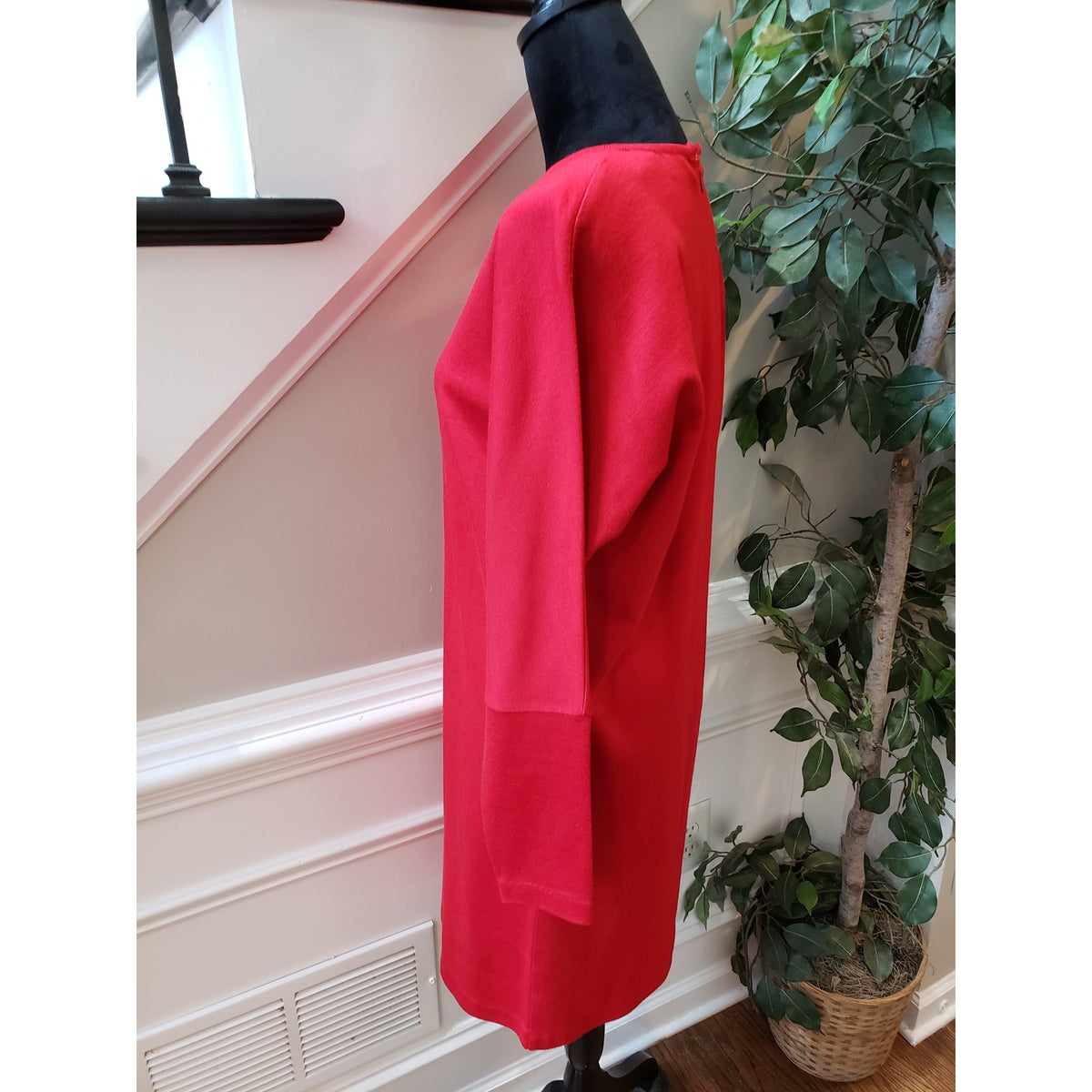 Liz Claiborne Sheath Dress Womens M Red Knit Raglan Sleeve Round Neck Back Zip