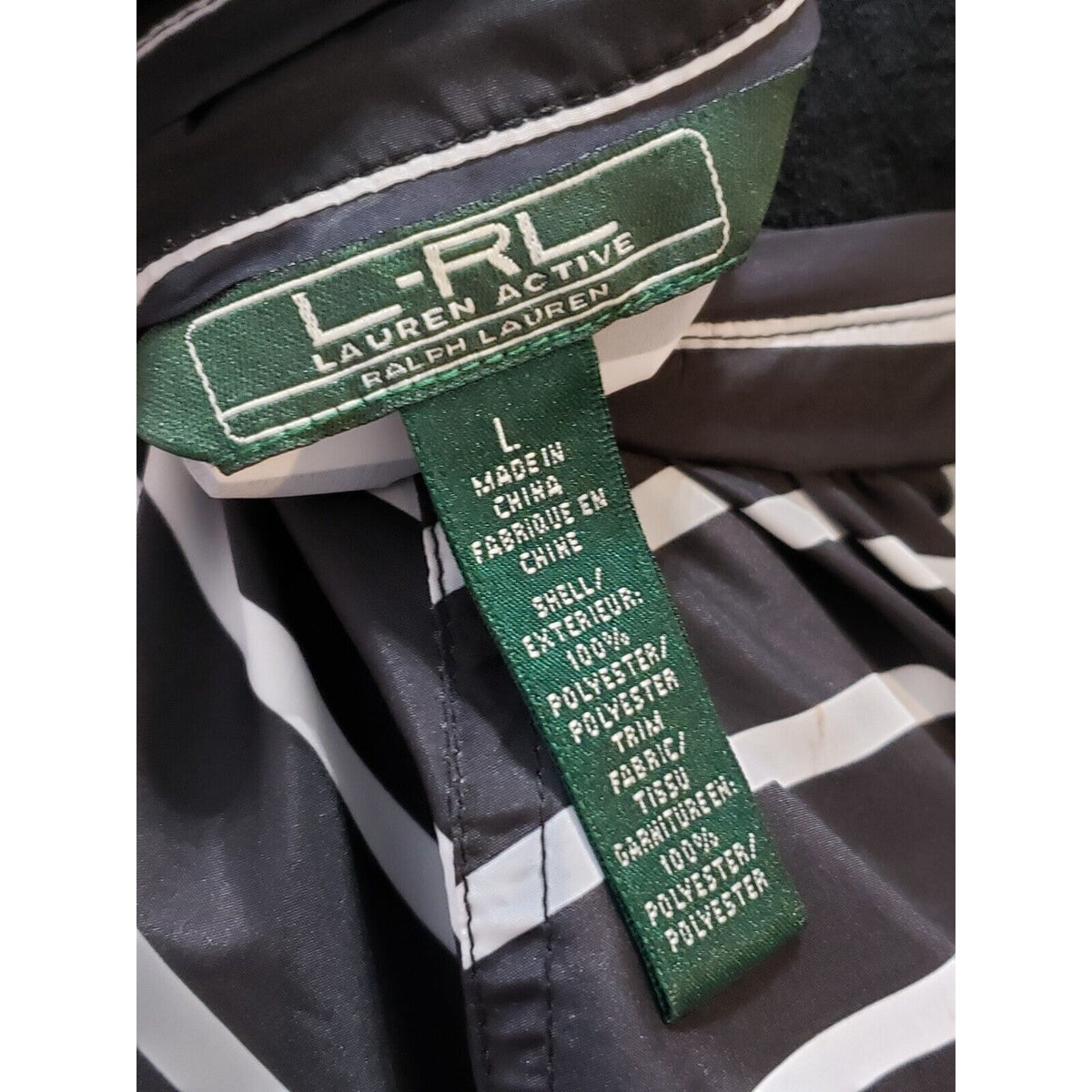 Lauren Ralph Lauren Womens Black Striped Windbreaker Active Anorak Jacket Small
