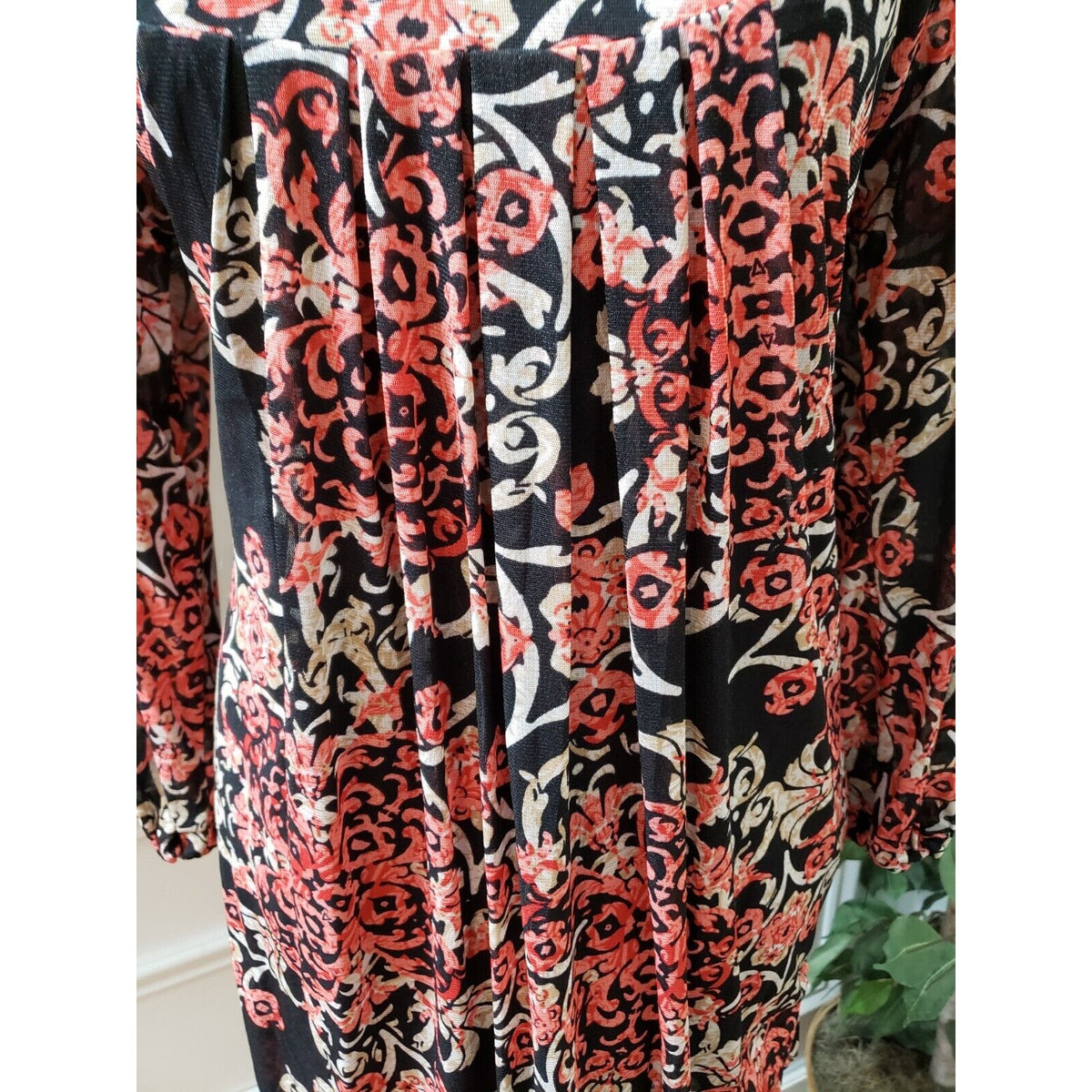 Womens Multicolor Polyester Round Neck Long Sleeve Knee Length Dress Size Medium