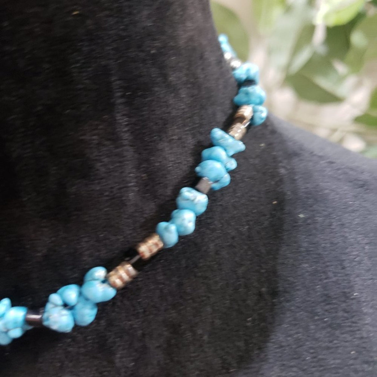 Womens Fashion Elegant Blue Turquoise Stone Beaded Choker Necklace