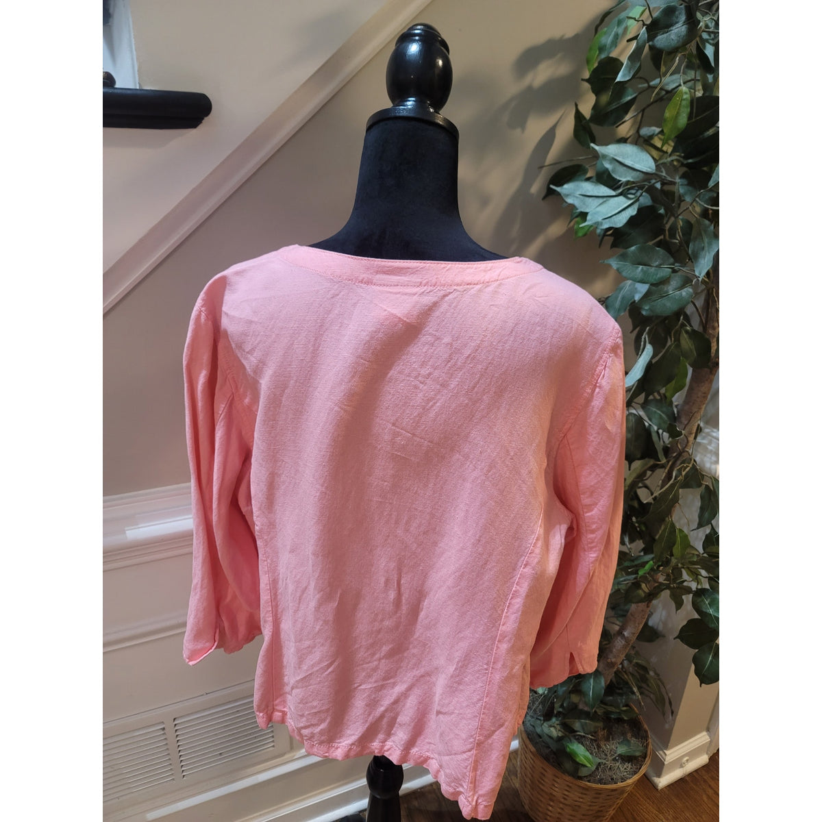 Ruby Rd. Blouse Jacket Women's SZ 18W Pink Crochet Lace Front Zipper Long Sleeve