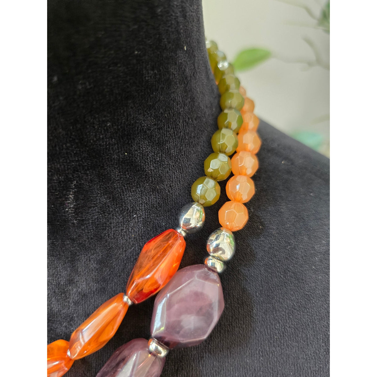 Orange Purple Double Strand Chunky Beaded Lightweight Necklace