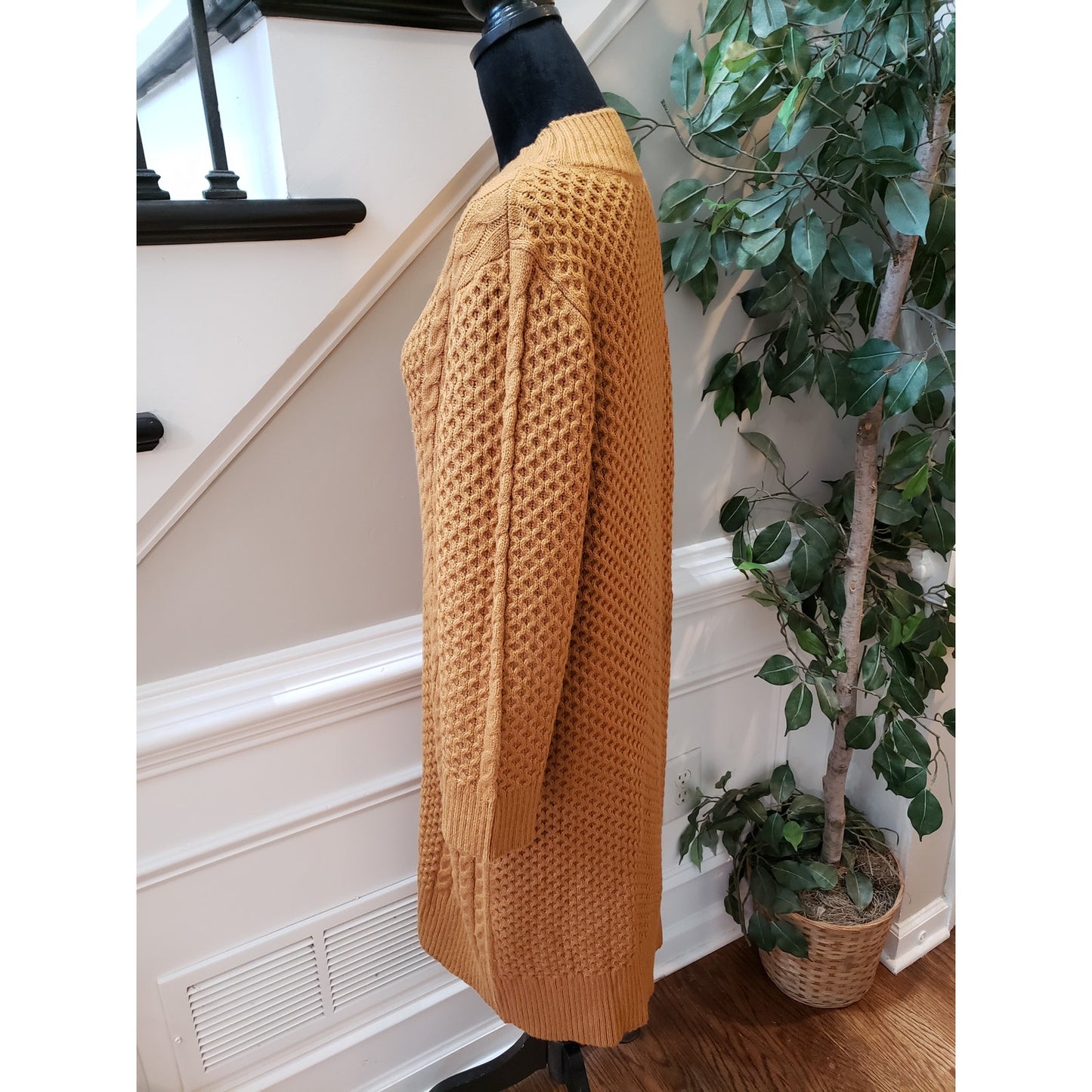 Sandra Darren Sweater Dress Women XL Brown Acrylic Textured Cable Knit Crew Neck