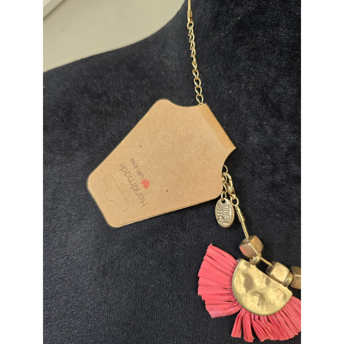 Coral Fringe Gold Disc Statement Necklace