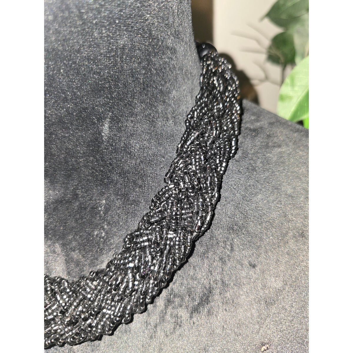 Women's Black Beaded Statement Necklace Multi Strand Seed Bead Collar