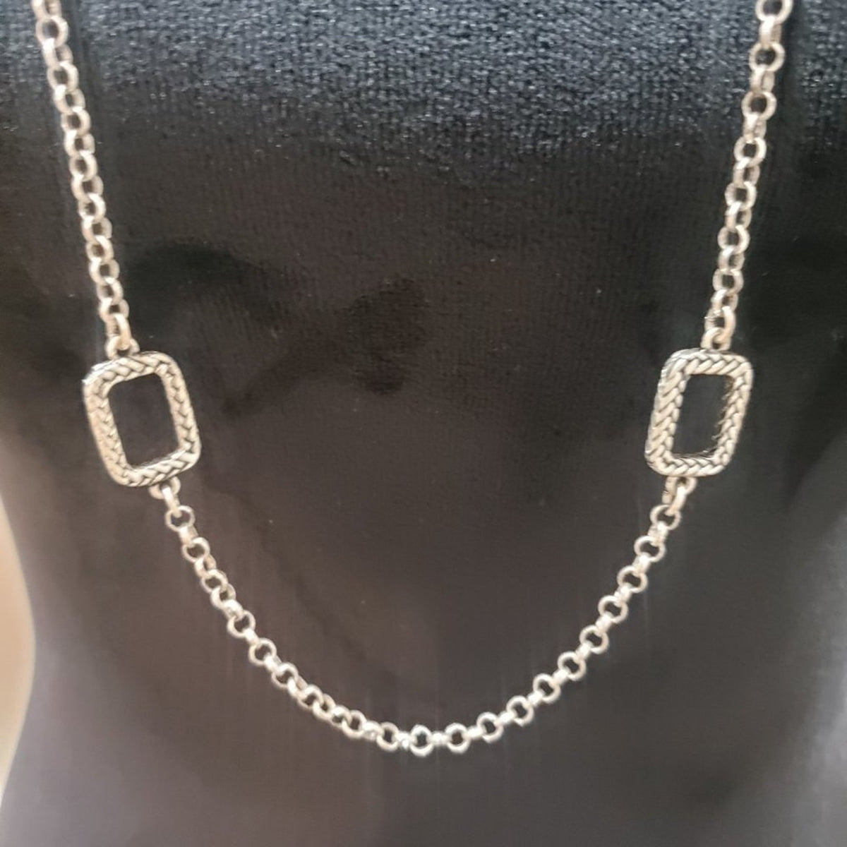 Women Fashion Silver Tone Long Chain with Squares Links  Necklace w/ Lobster