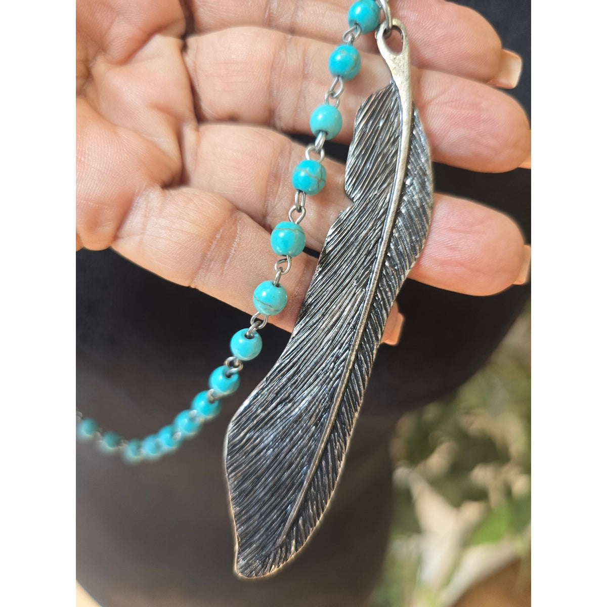West & Co Turquoise Beaded Long Pendant Necklace Gold Tone Leaf Boho Jewelry