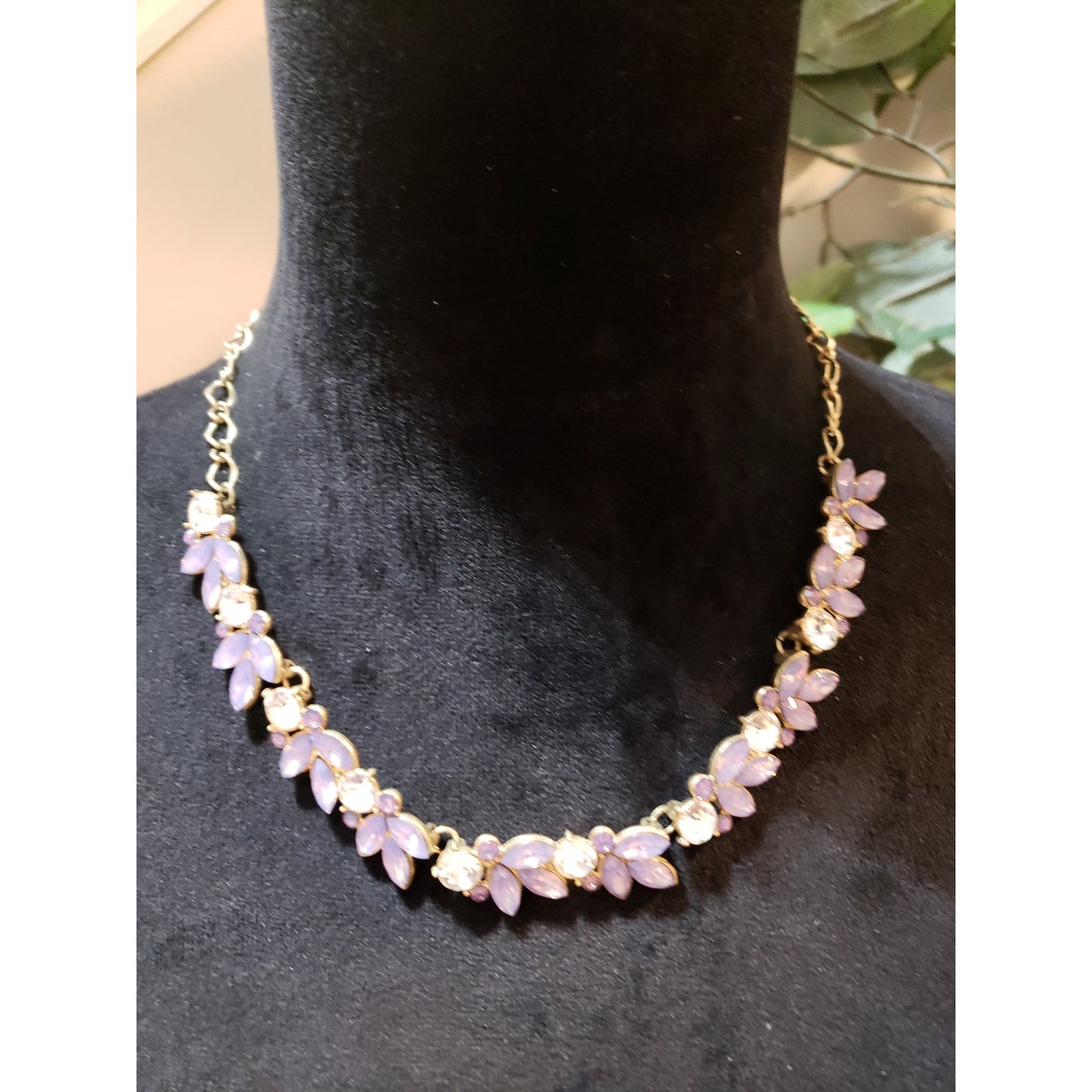 Womens Purple & Clear Rhinestone Glam Necklace with Elegant Earrings