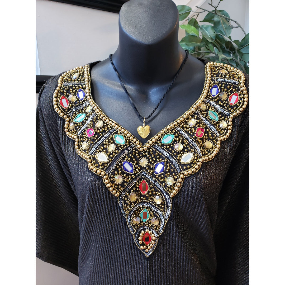 ESY Studio EY Kaftan Dress Womens OSM Black Shimmer African Dashiki Embroidered
