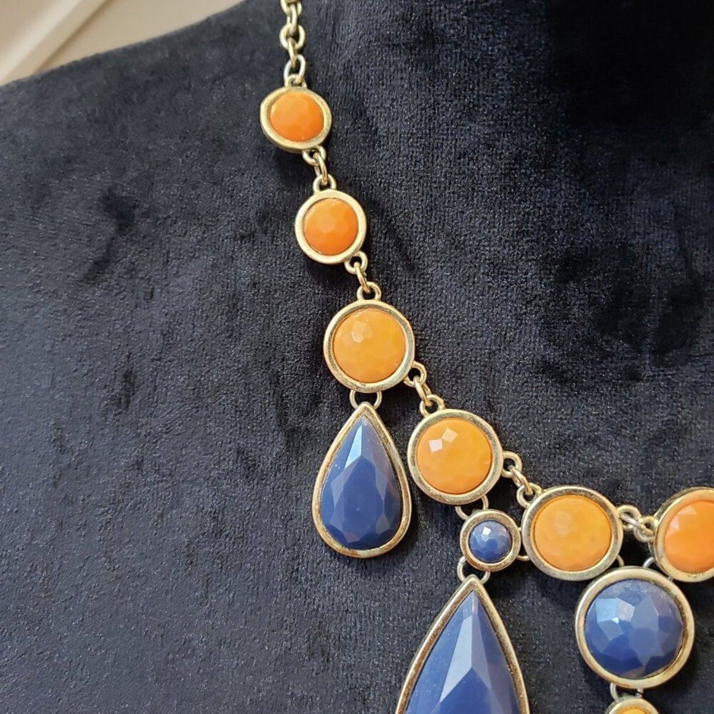 Womens Fashion Yellow Blue Teardrop Beaded Necklace Jewelry with Lobster Clasp