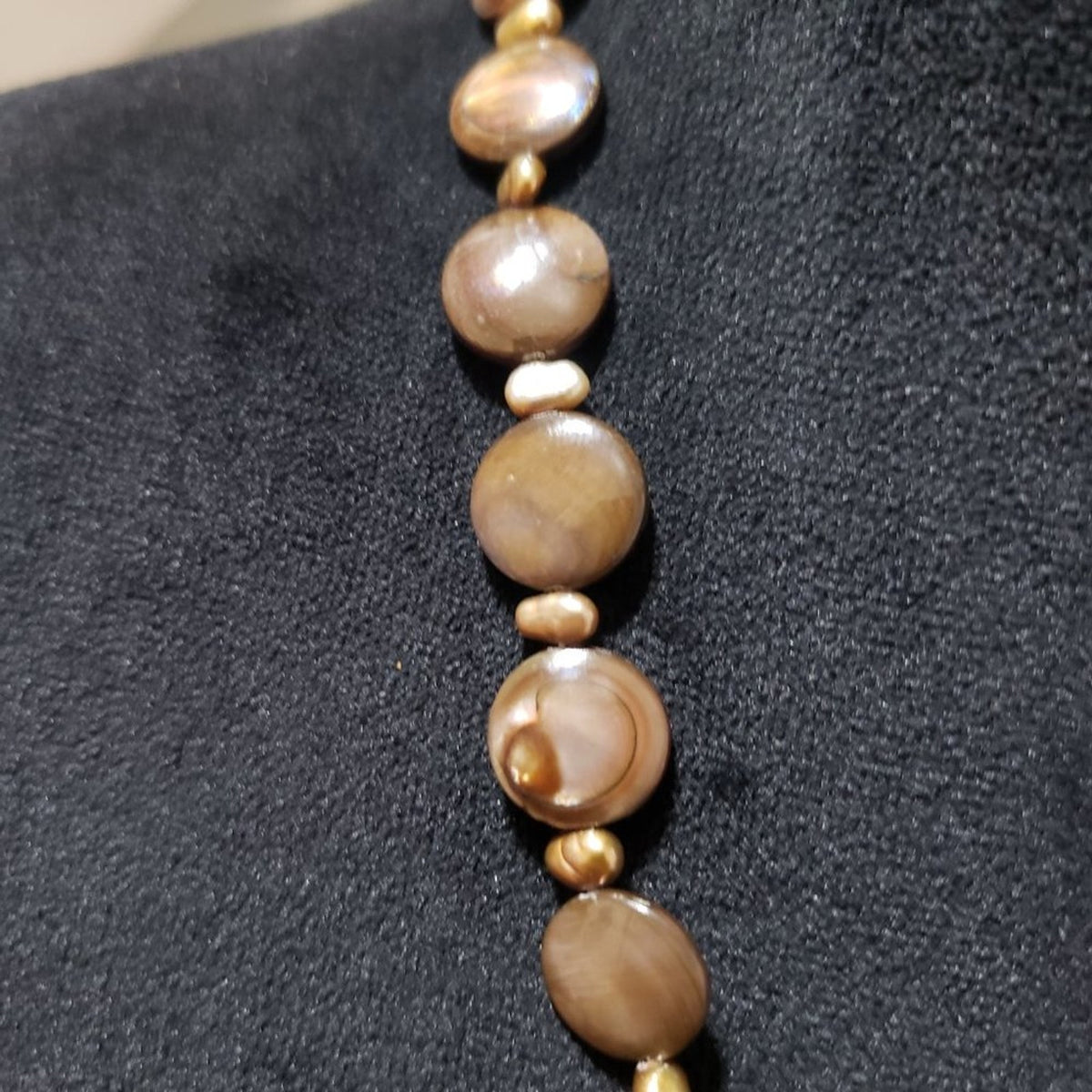 Women's Round Shape Bead Vintage Monet Brown Tint Faux Pearl Necklace