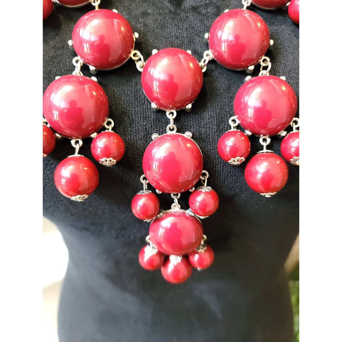 Women's Red Statement Necklace Lobster Clasp Bubble Beads Bold
