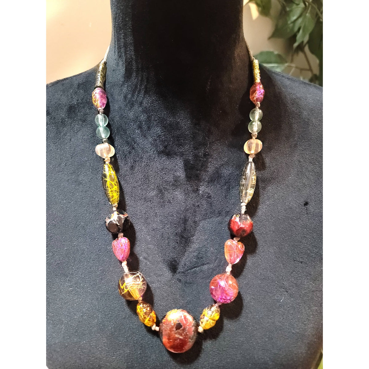 Women's Multicolor Murano Style Glass Bead Necklace Adjustable Knot Lock