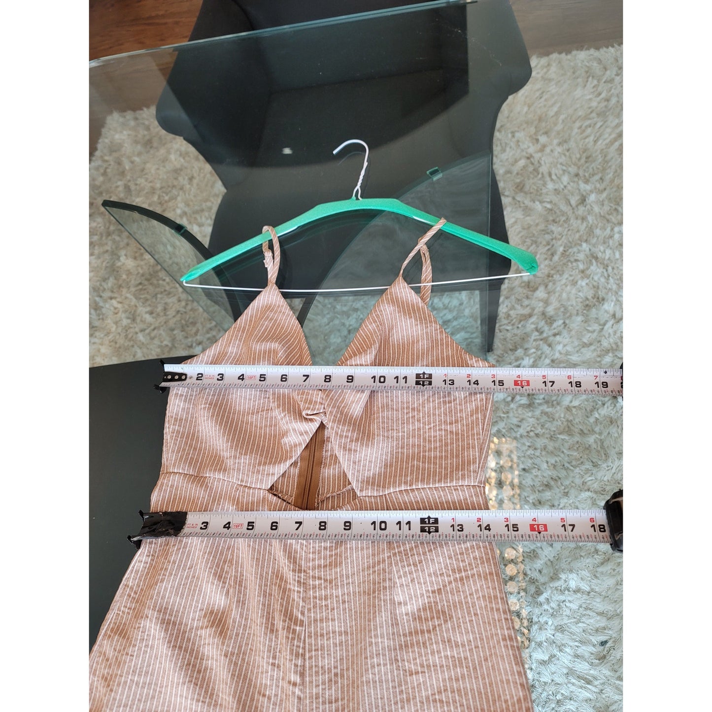 The Room Jumpsuit Women Medium Beige White Striped Cutout Wide Leg Sleeveless