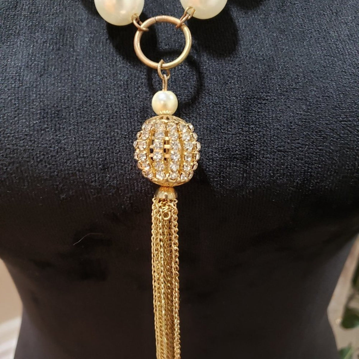 Womens Fashion Chunky Natural Freshwater Pearl Rhinestone Beads Tassel Necklace